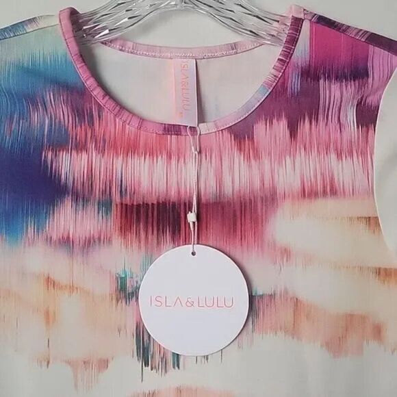 NWT Isla Lulu White Pink BodyCon Cocktail Club Watercolor Summer Mini Dress S - Picture 4 of 7